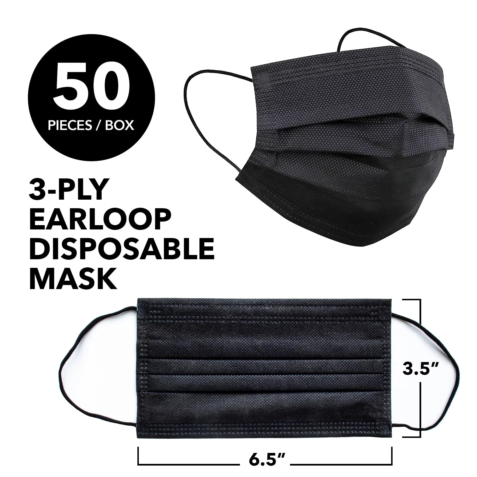 InterMask Disposable Premium 3-Ply  Level 3 Mask, Black, Case of 2000