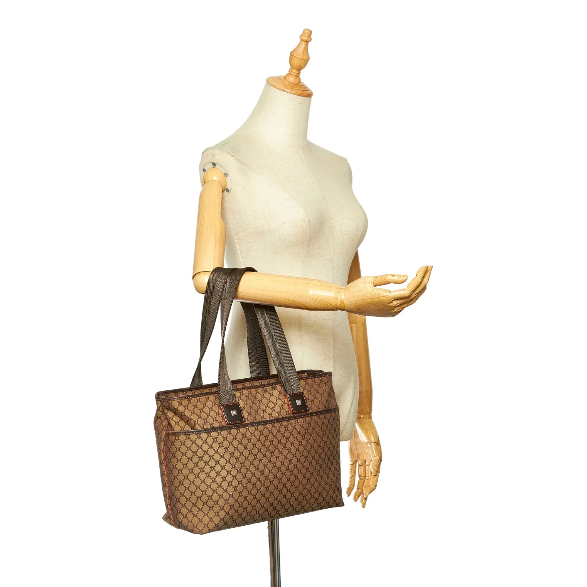 Pre-Owned Authenticated Celine Macadam Handbag Canvas Fabric Brown Top HandleBag Women (Good)