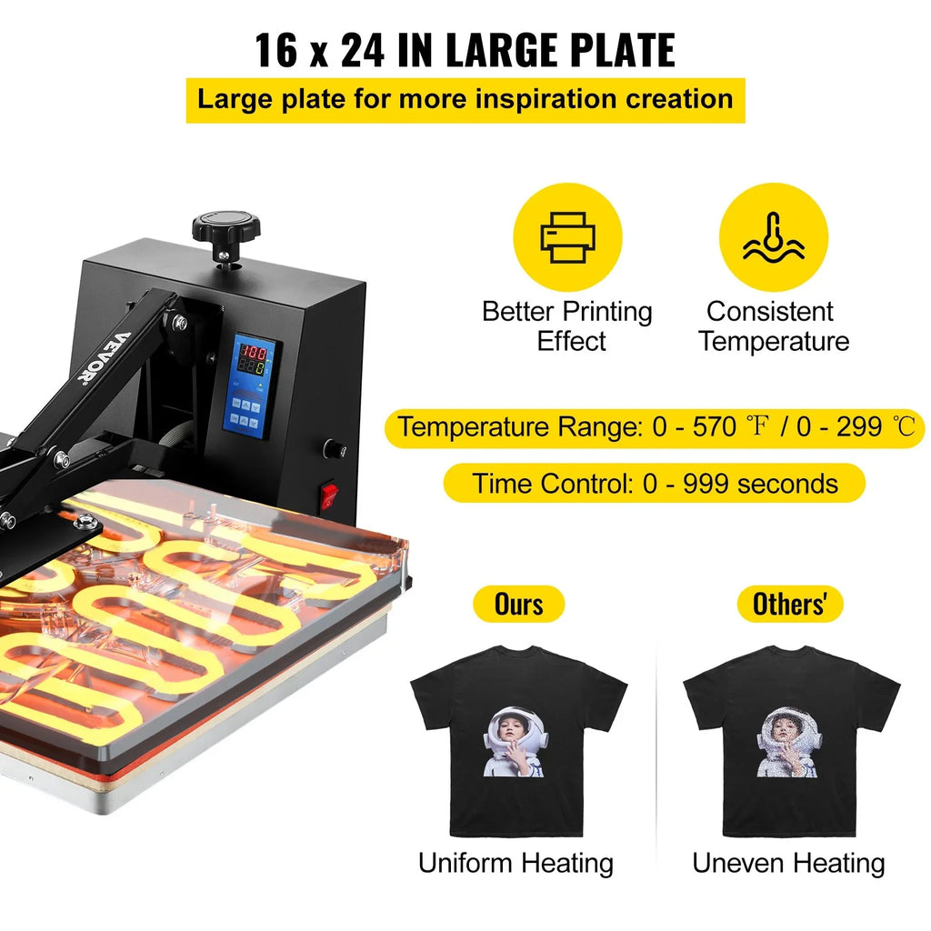 16x24 Heat Press Machine 1700W Power, Industrial Sublimation Printer for TShirt and Heat Transfer Vinyl, Easy to Use Digital Heat Press Black