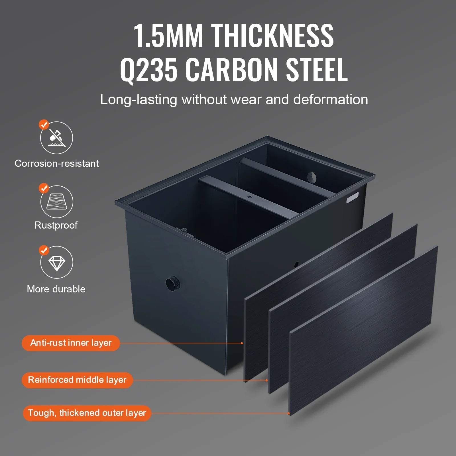 Commercial Grease Interceptor 40LBS Trap Waste Carbon Steel Water Filter