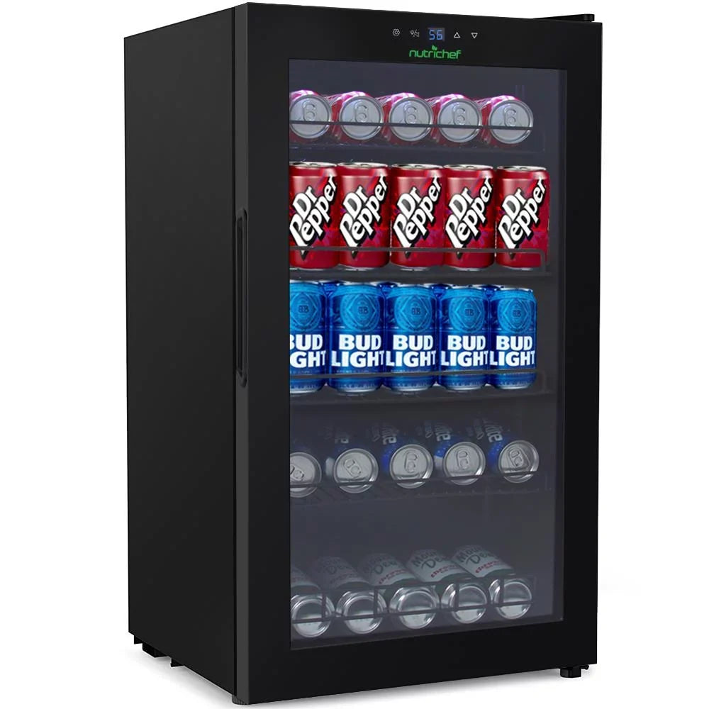 Nutri Chef  Compact Beverage Fridge Cooler, Can Beverage Chiller Refrigerator (132 Can Capacity), 20.1’’ x 18.5’’ x 34.7’