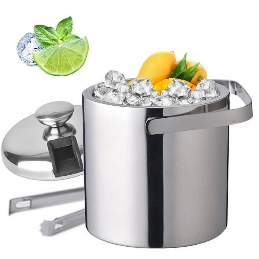 Double-Wall Stainless-Steel Insulated Ice Bucket With Lid & Ice Tong 1300