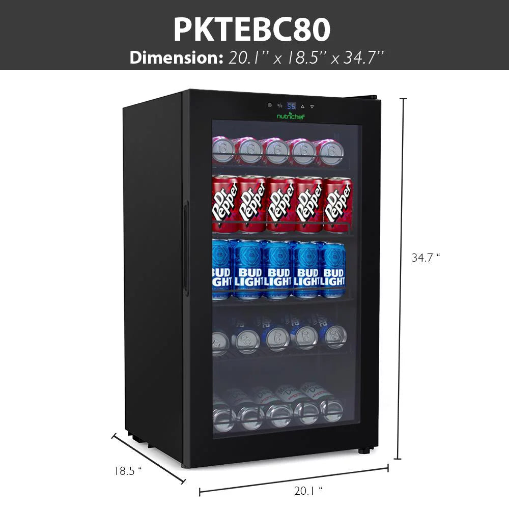 Nutri Chef  Compact Beverage Fridge Cooler, Can Beverage Chiller Refrigerator (132 Can Capacity), 20.1’’ x 18.5’’ x 34.7’
