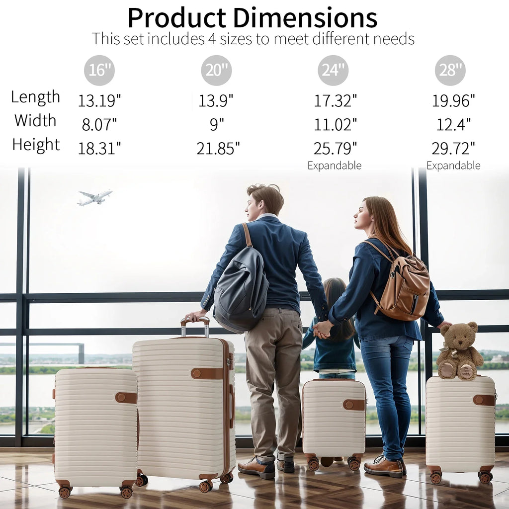 4 Piece Luggage Set Suitcase Set,  Hard Shell Lightweight Expandable Travel Luggage with 4 Packing Cubes,  Lock, Suitcases With Spinner Wheels for Men Women 16''20''24''28''