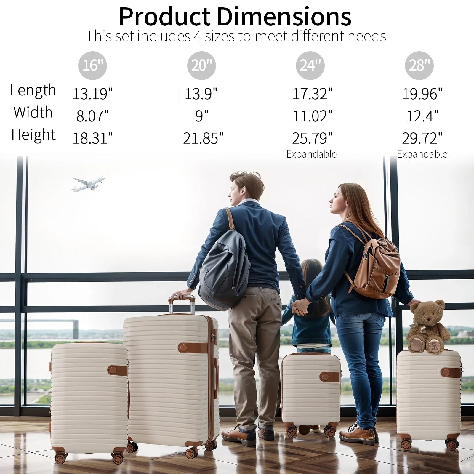 4 Piece Luggage Set Suitcase Set,  Hard Shell Lightweight Expandable Travel Luggage with 4 Packing Cubes,  Lock, Suitcases With Spinner Wheels for Men Women 16''20''24''28''