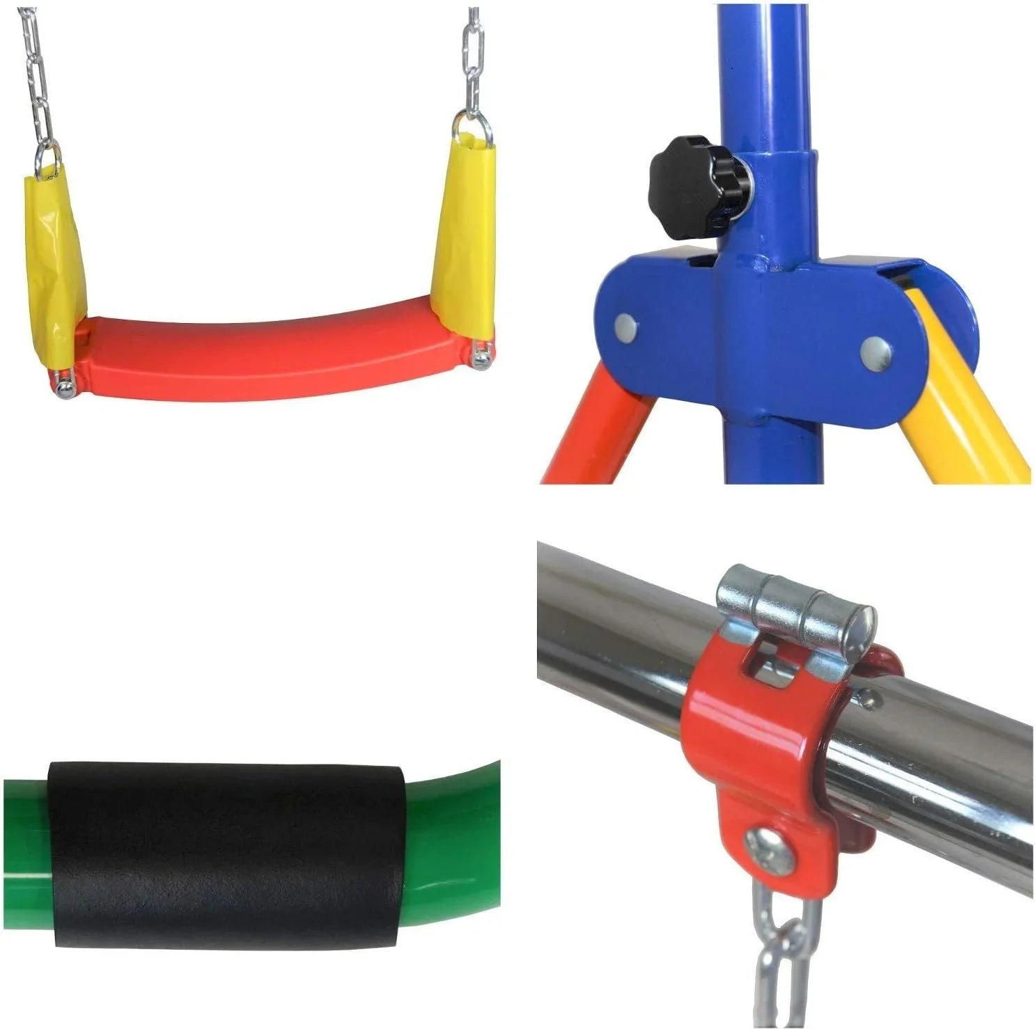 Height-Adjustable 4-in-1 Gymnastics Bar Set with Swing, Rings, Basketball Hoop - Folding Junior Training Bar for Home Gym