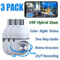 Toguard 3 Pack  10X Hybrid Zoom Light Bulb Security Camera Outdoor   Dual Lens Dome Surveillance Camera Wireless Connector