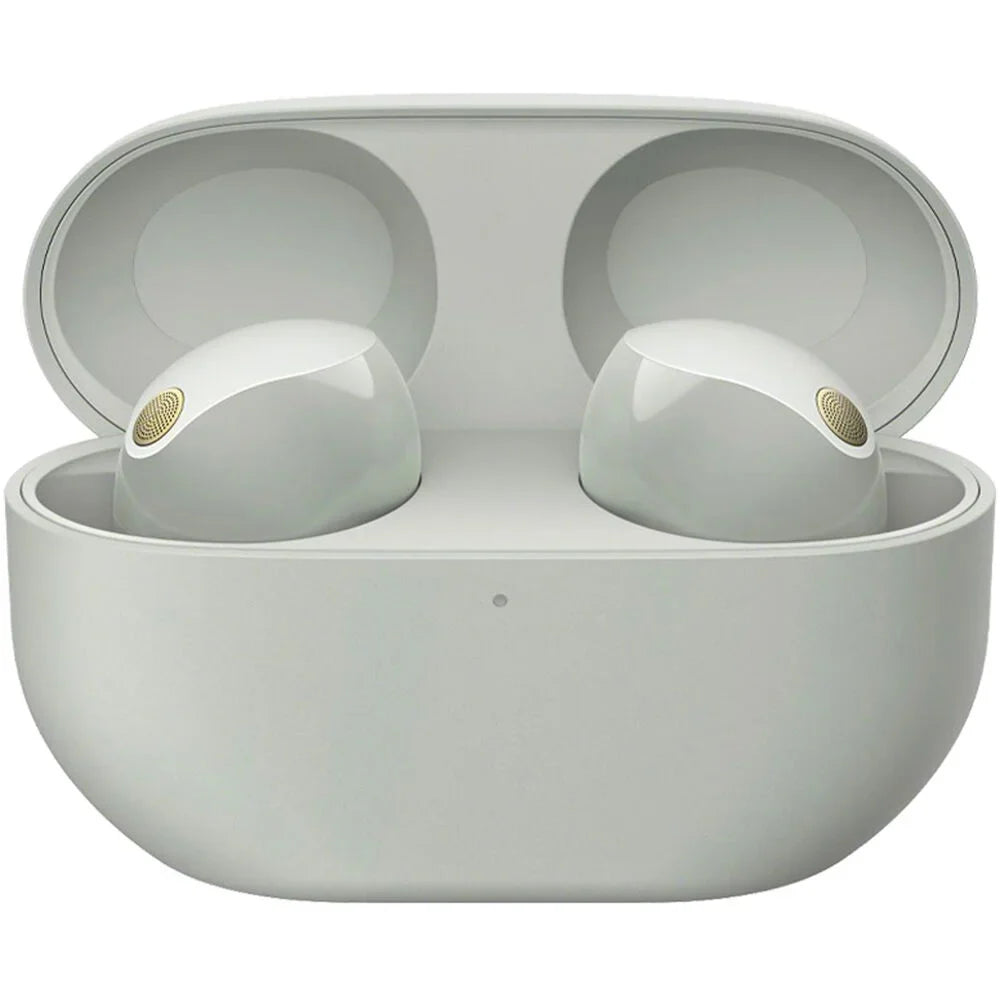 Sony -1000XM5 Industry Leading Noise Canceling Truly Wireless Earbuds (Silver) Bundle with Silicone Case (Black), Memory Foam Ear Tips, - to - Cable & 1   Enhanced Protection Pack
