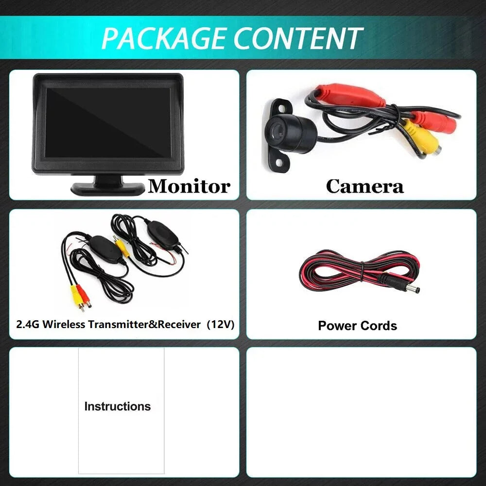 Wireless Car Backup Camera Rear View  Parking System Night Vision+ 4.3 Monitor
