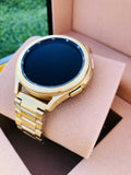 Custom 24k Gold Plated 46mm Samsung Galaxy Watch 4 Gold Bezel Gray Gold Band