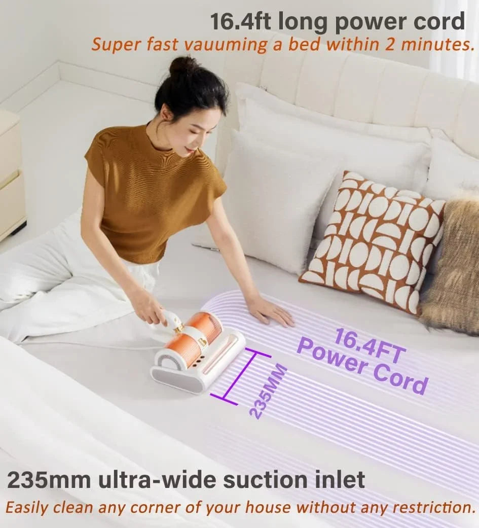 Handheld Allergen Vacuum Cleaner with Dual Motors Ultrasonic  Bed Vacuum for Allergies and Pet, eliminates Allergens/Mite,14kpa | Strong Beating | True  removes Hair,Crumbs,Dust,