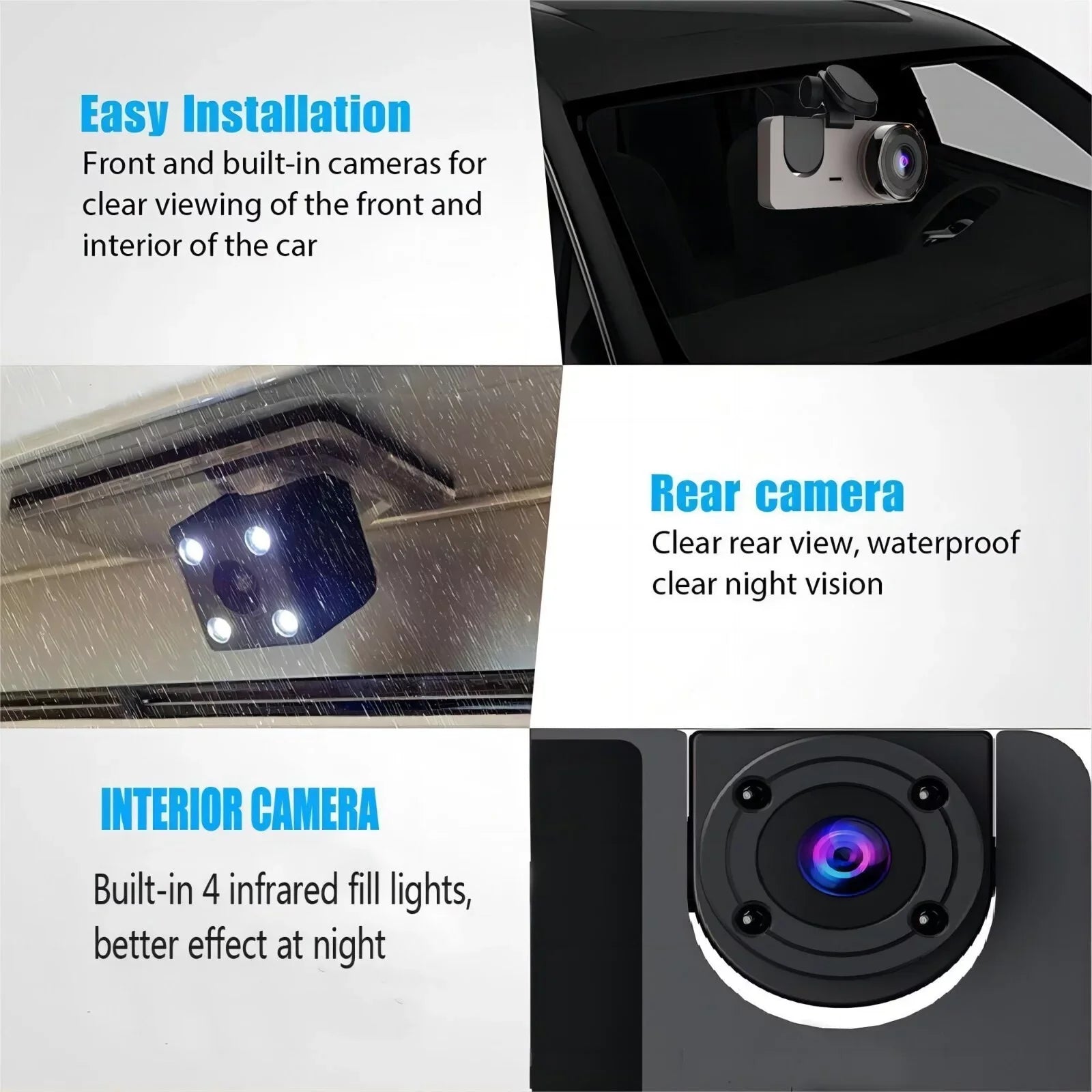 Dash Cam for Car, 1080P 3 Channel Front & Rear Inside Dash Camera, Super Night Vision, Parking Monitor, Loop Recording, with 32GB  Card