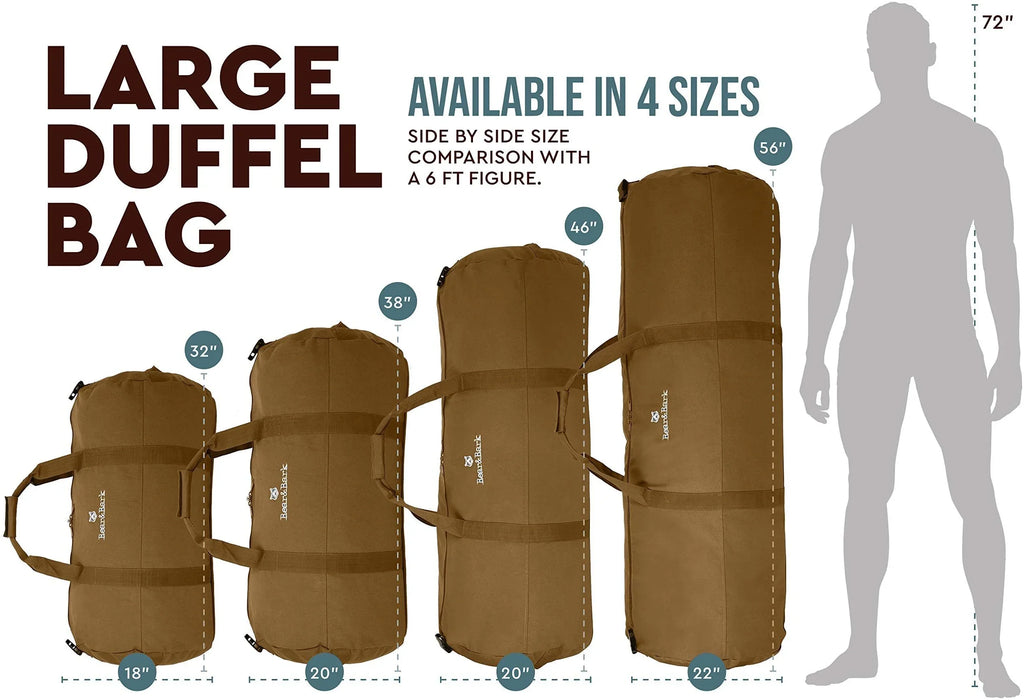 Very Large Duffle Bag  Desert Brown 38x20 - 195.6L - Canvas Military and Army Cargo Style Duffel Tote for Men and Women College Student, Gym, Backpacking, Travel Luggage and Storage Shoulder Bag