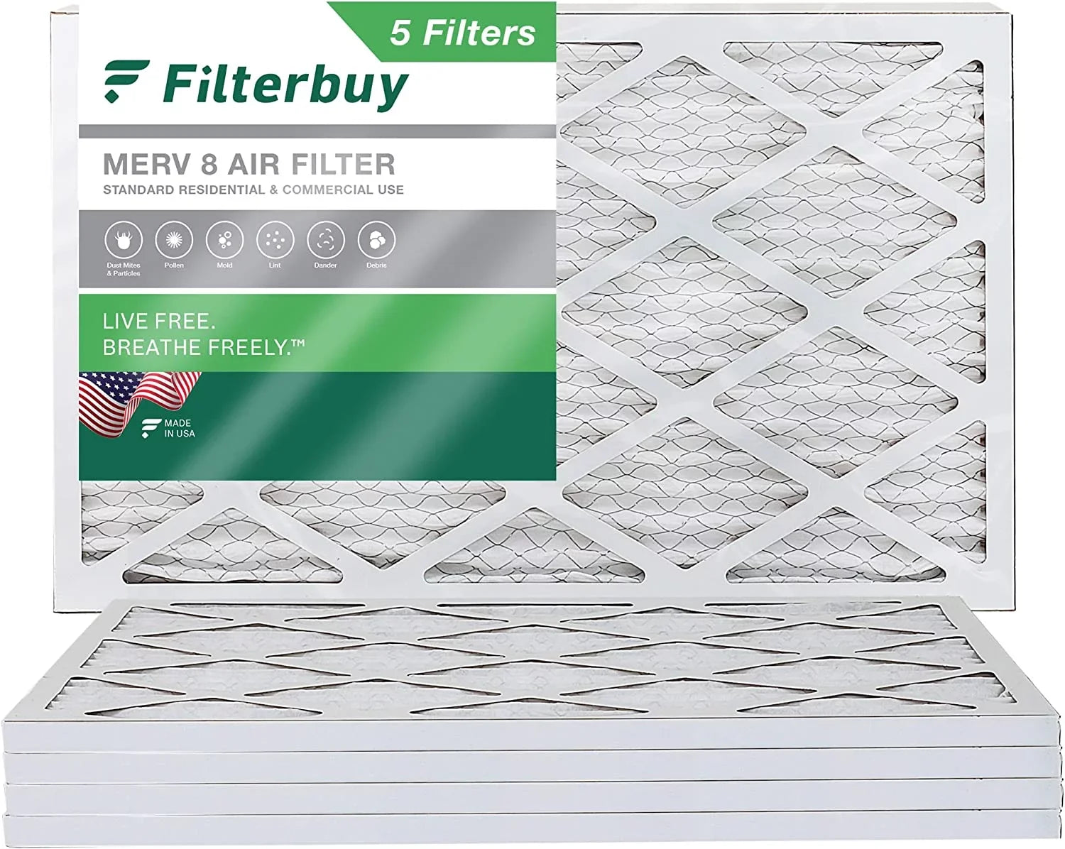 Filterbuy 12x20x1  8 Pleated   Furnace Air Filters (5-Pack)