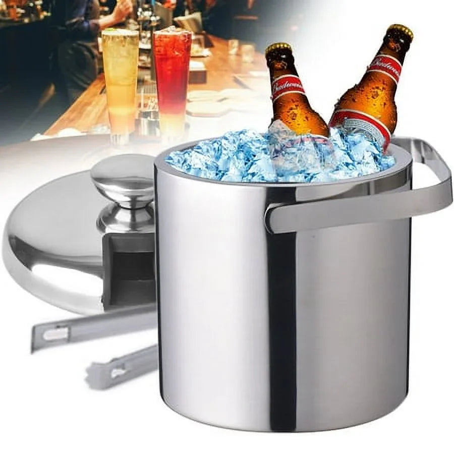 Double-Wall Stainless-Steel Insulated Ice Bucket With Lid & Ice Tong 1300