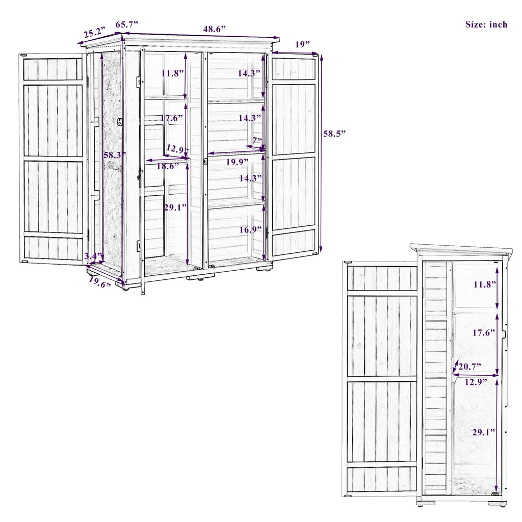 Homiyad Outdoor 5.5ft Hx4.1ft  Wood Storage Shed, Garden Tool Cabinet with Waterproof Asphalt Roof, Four Lockable Doors, Multiple-Tier Shelves, White and Gray