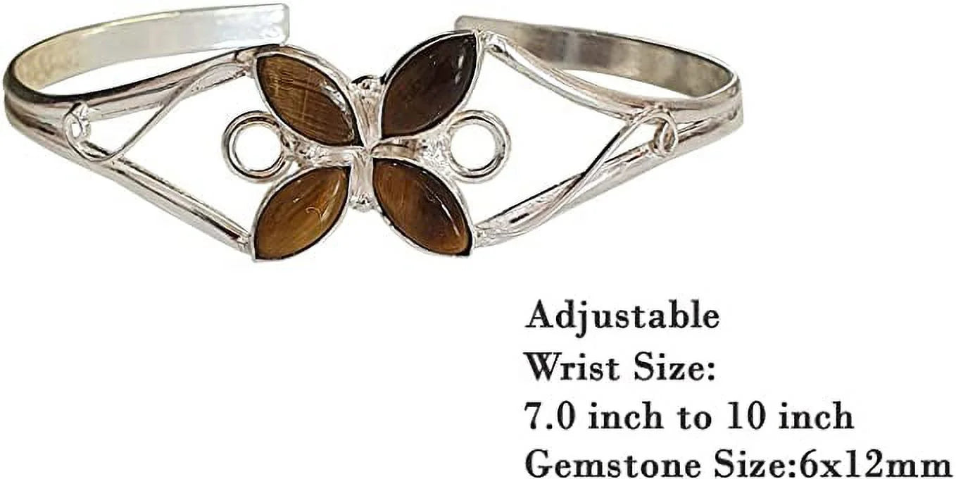Cuff Bracelet for Women, Silver Plated Natural Tiger Eye Gemstone Tribal Bohemian Ethnic Design Handmade Fashion Designer Bracelet, Party Boho Jewelry