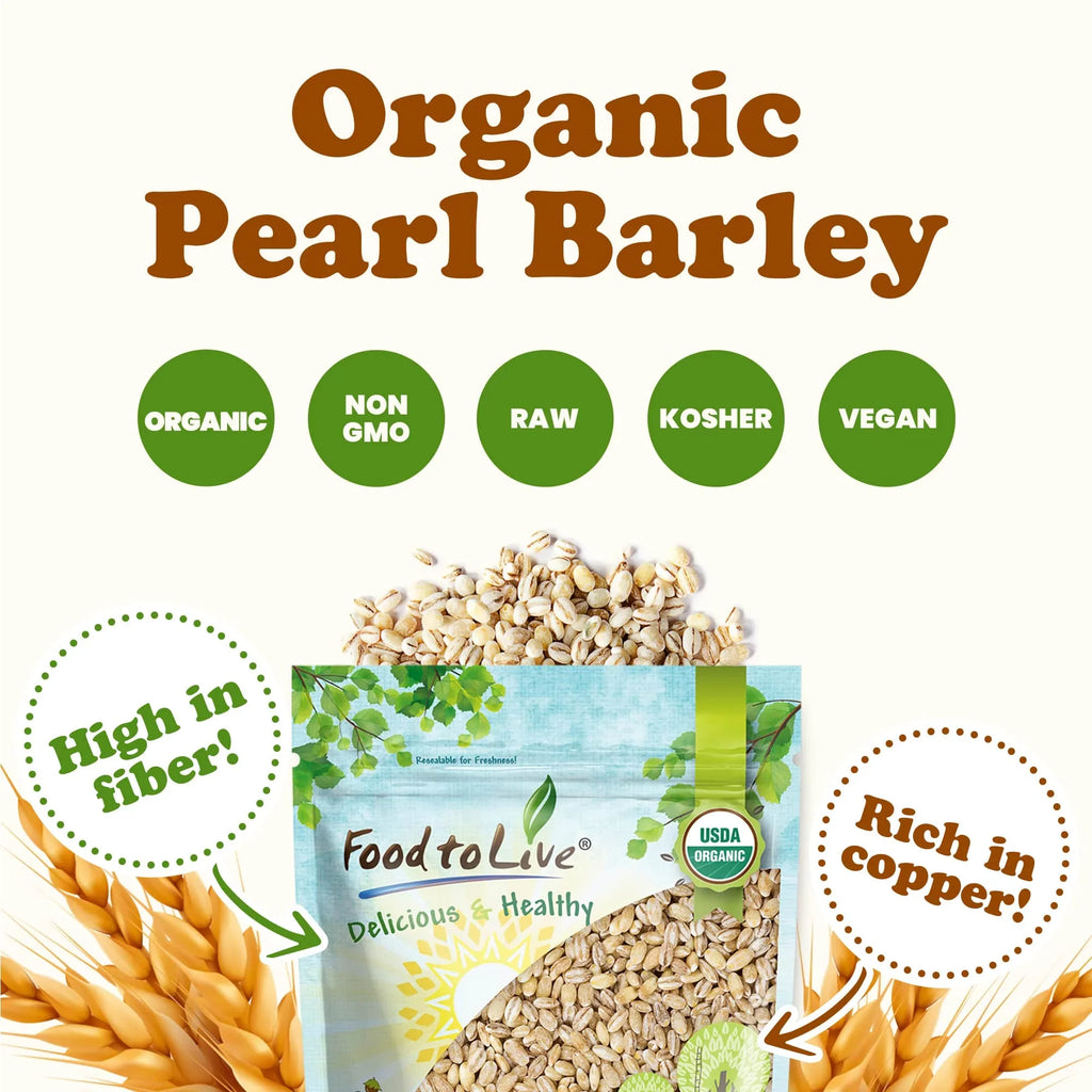 Organic Pearl Barley, 12 Pounds — Non-, Kosher, Raw, Vegan — by Food to Live