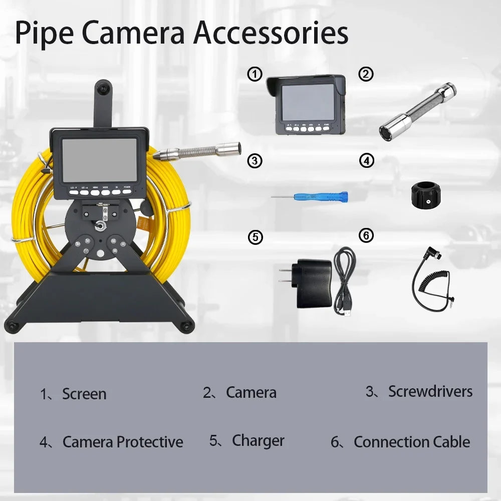 Sewer Inspection Camera, 20m 4500mA Battery  1000TVL Drain 22MM Sewer Pipeline Industrial Endoscope with 4.3 Monitor