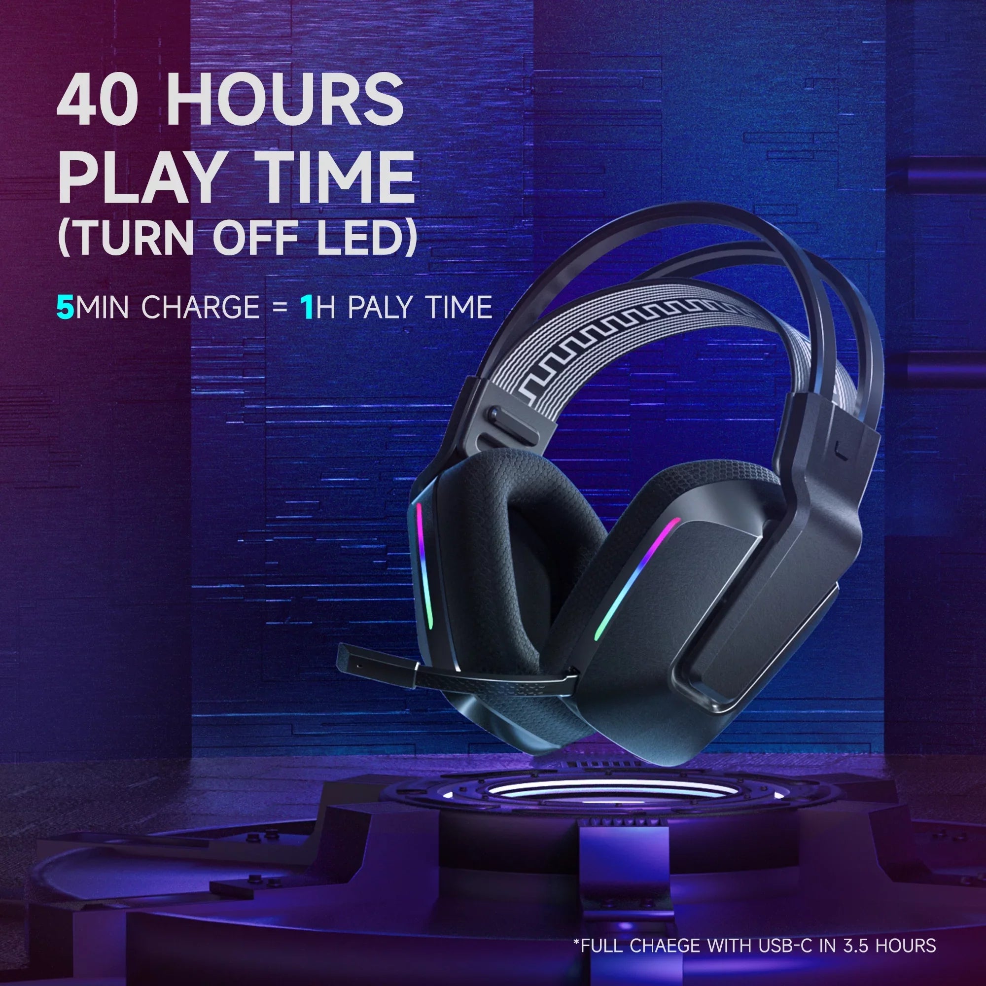 Wireless Gaming Headset with Noise-Cancelling Mic,  Lights 7.1 Surround Sound for , /5, Nintendo Switch, 3.5mm Wired for Xbox One/Series x/s, 300g, Black