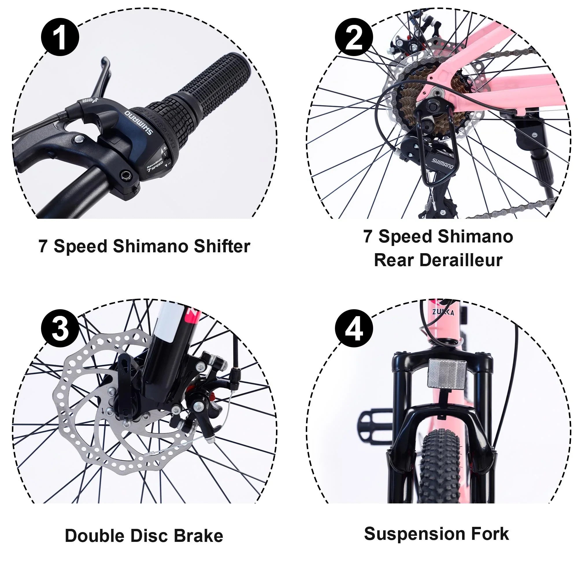 Kids Mountain Bikes 24 inch for Girls and Boys, Shimano 7-Speed Mountain Bicycle with Disc Brakes, 85% Assembled, Gray