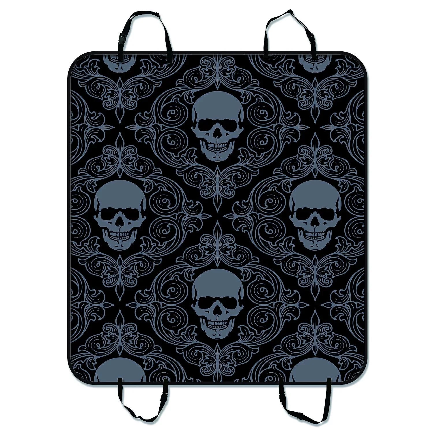 Dark Balck World Design Skull With Lacy Pattern Pet Car Seat Cover Dog Car Seat Mat Hammock Cargo Mat Trunk Mat For Cars Trucks and  54x60 inches