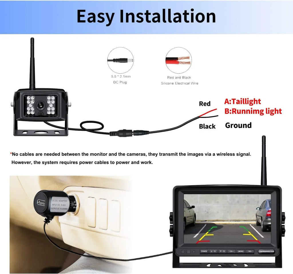 Wireless Backup Camera 7'' 1080P   Monitor  Waterproof Night Vision Parking System for /Truck/Trailer/Van/Bus