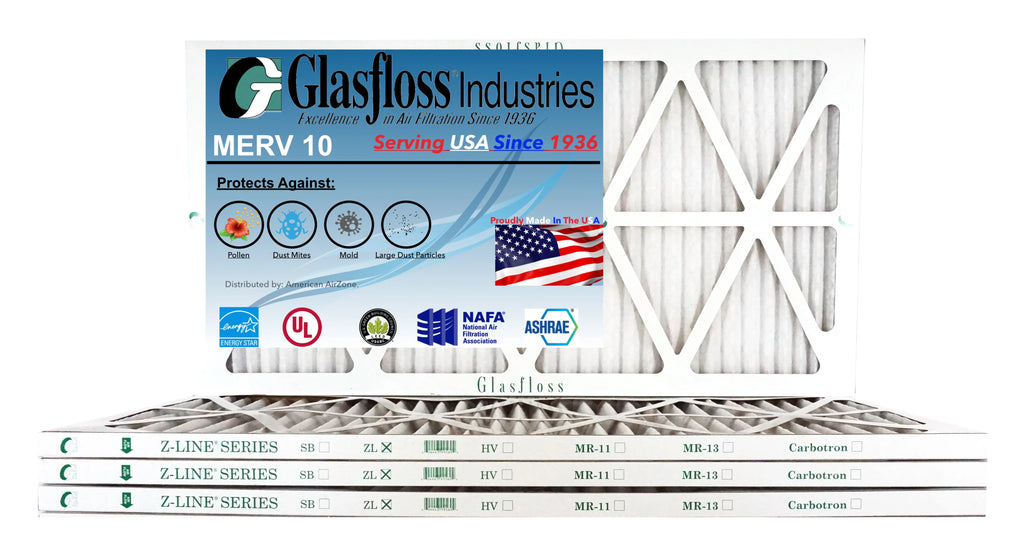 Glasfloss 24x36x1 -  10 -Qty:6 - Furnace Air Filter - Made in  (Actual Size: 23.5 x 35.5x7/8 inch)