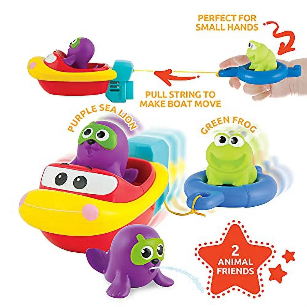 KiddoLab Pull ' Go Boat Seat - Bath Toys for Boys & Girls - Toy Boats for Babies, Kids & Toddlers - Bathtub & Pool Playtime Floating Accessories - Child-Safe & Durable Plastic, No Batteries Needed
