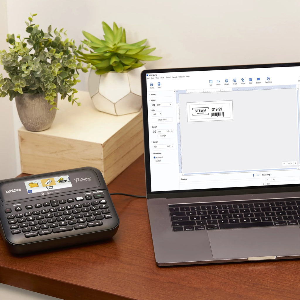 Brother -touch Business Professional Connected Label Maker - with Bluetooth® Connectivity, includes carry case and 4m Black Print on Clear Sample Label Tape ~1/2” (12mm).