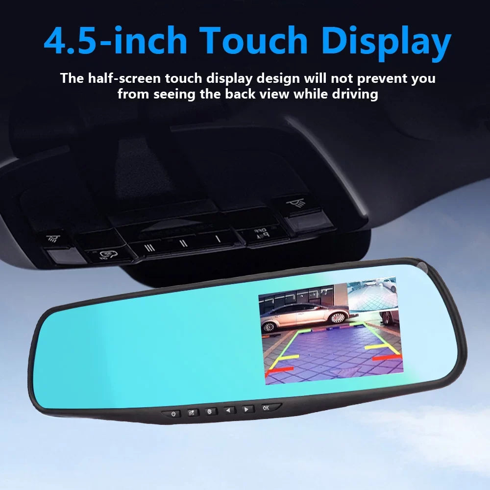 4.3"  1080P Dual Lens Car ，Dash Cam Video Camera Recorder Rearview Mirror