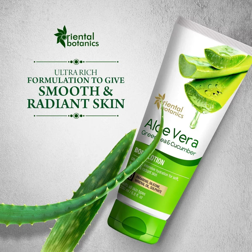 Oriental Botanics Aloe Vera, Green Tea & Cucumber Body Lotion | No Paraben &  - 200ml