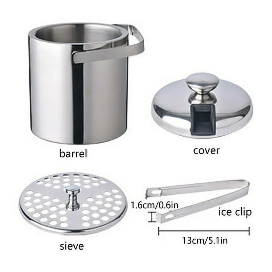 Double-Wall Stainless-Steel Insulated Ice Bucket With Lid & Ice Tong 1300