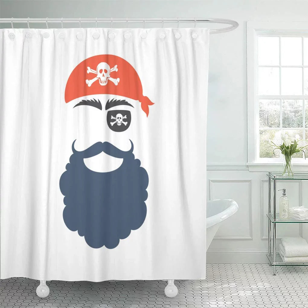 Pirate Booth Props Face Mask Party Corsair Birthday Babushka Mustache Beard Eyecup Shower Curtain 60x72 inch