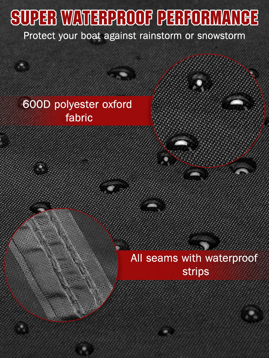 AngLink 17 - 19 ft Waterproof Boat Cover - Heavy Duty 600D Polyester Oxford All Weather Protection Bass Runabout Boat Cover, Durable and Trailerable, Fit for Fishing Boat -Hull -Hull | Black