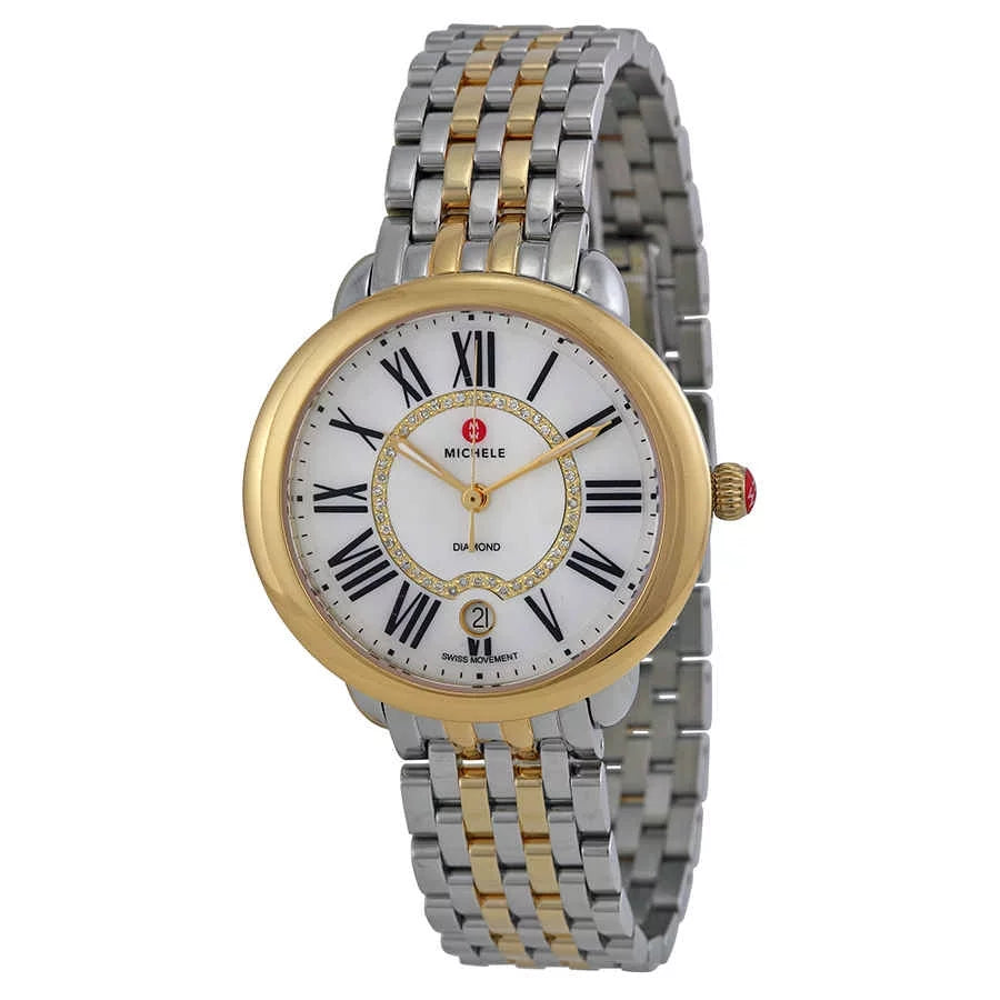 Michele Serein Mid 46 Diamonds Mother of Pearl 2-Tone Women's Watch