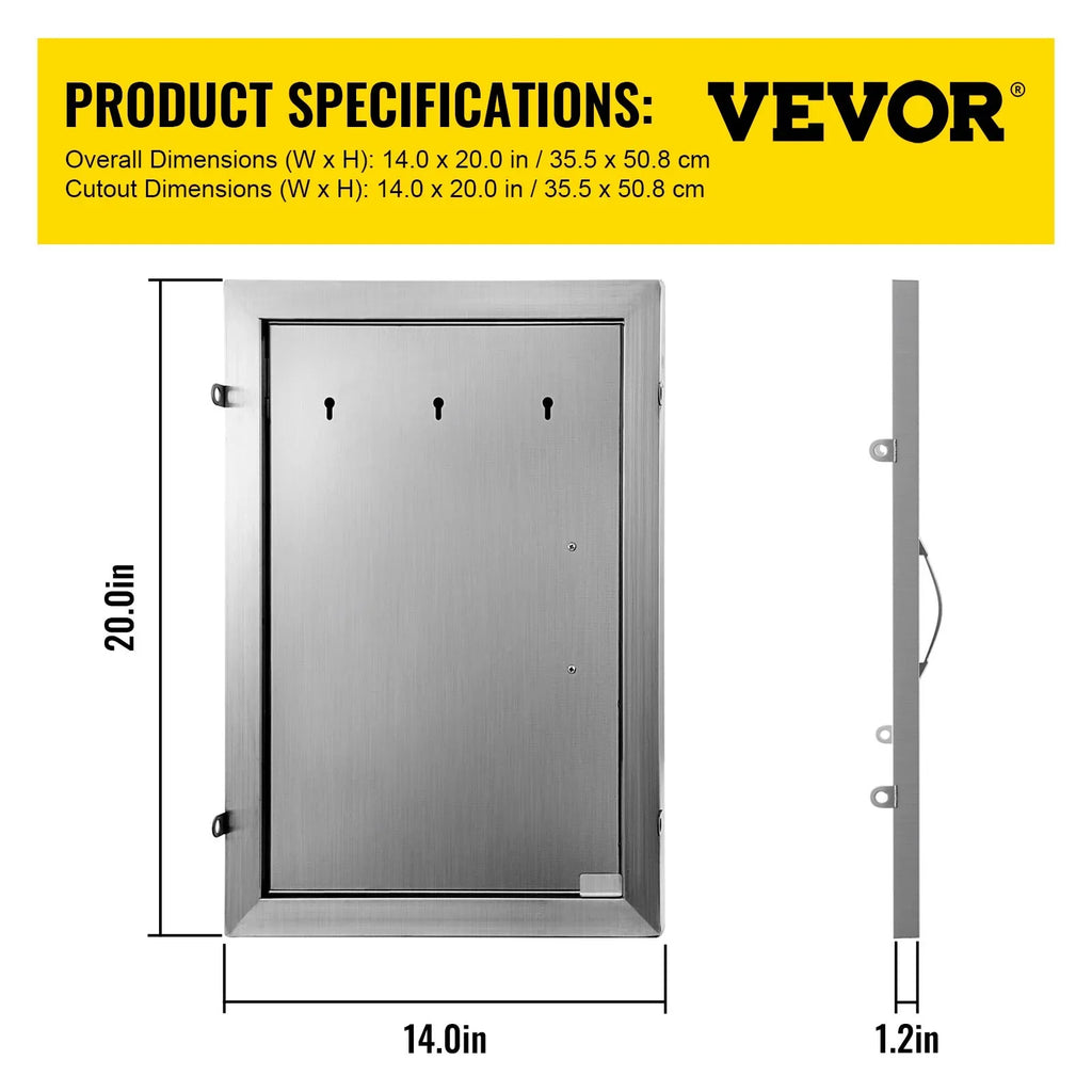 14x20 Inch Vertical Stainless Steel  Access Door - Ideal for Outdoor Kitchen,  Island, and Grill Station