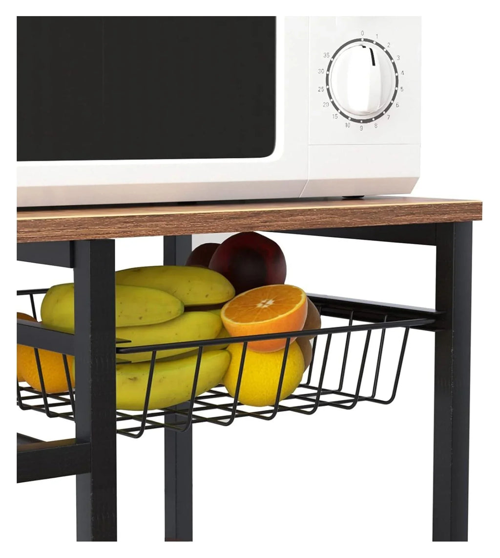 oddfain Microwave Carts for Kitchen with Storage 3 Tier Rolling Bakers Rack Utility Kitchen Serving Cart on Wheels Outdoor Bar Cart Coffee Station, Dark Brown