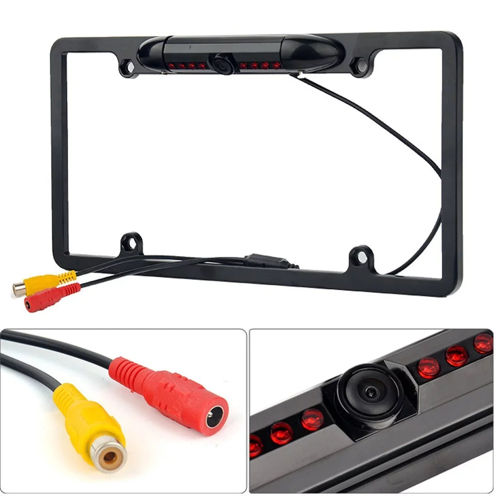 Car License Plate Frame Backup Rear View Camera Night Vision Parking 8IR Black
