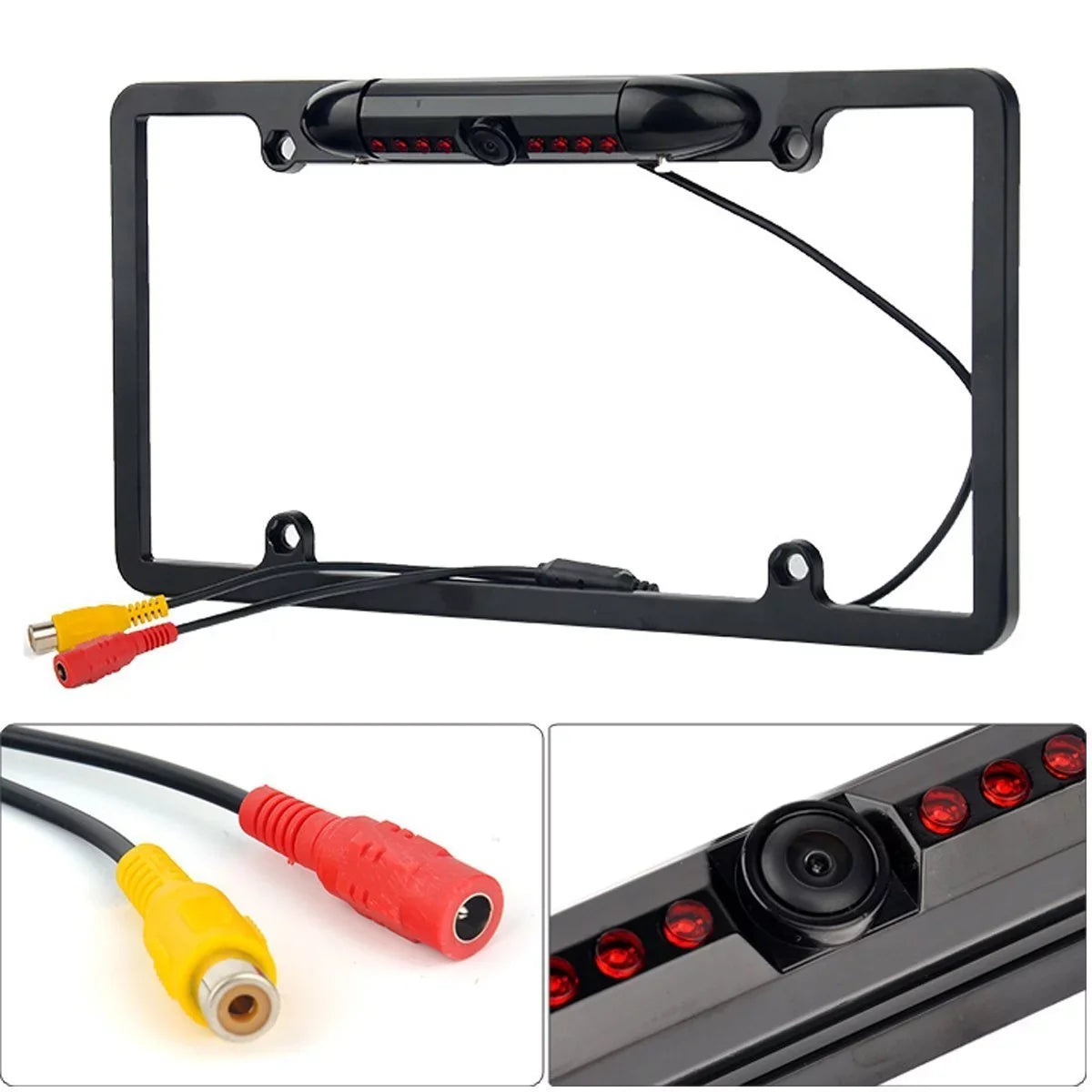 Car License Plate Frame Backup Rear View Camera Night Vision Parking 8IR Black