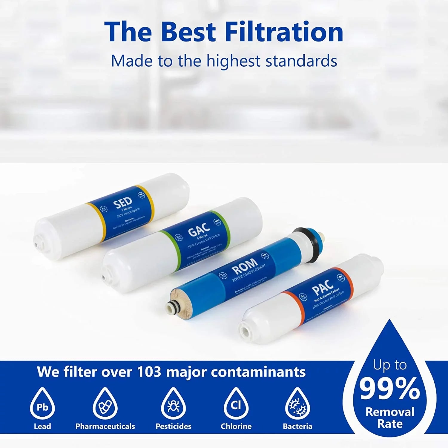 Countertop Reverse Osmosis System Filter Set  4 Replacement Filters  1?4” Quick Connect Filter Cartridges  Sediment And Carbon Filters  100   Membrane  6 Month Filter Set
