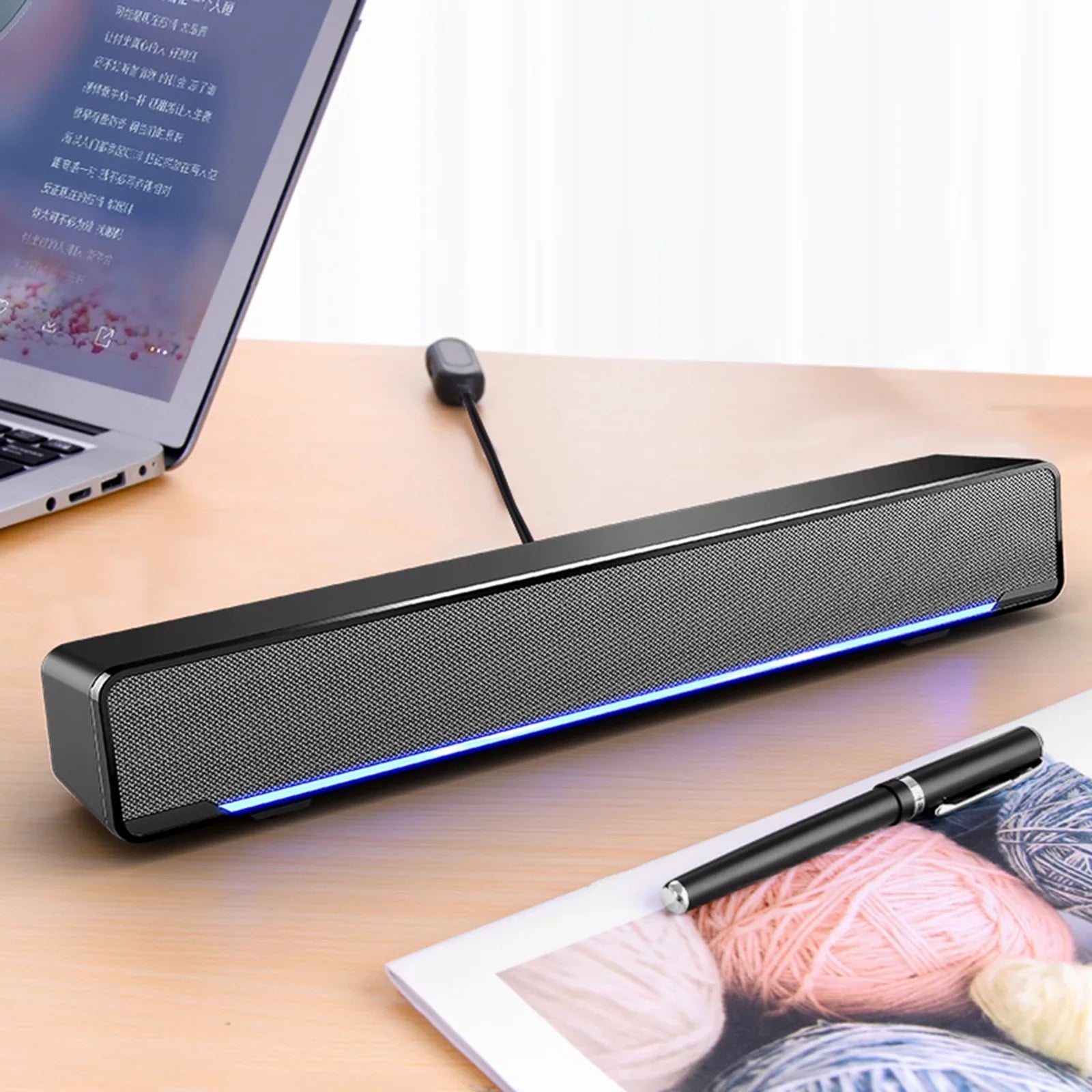 Andoer -196  Wired Computer Speaker Bar Stereo Subwoofer Powerful  Player Bass Surround Sound Box 3.5mm Audio Input for  Laptop Smartphone Tablet