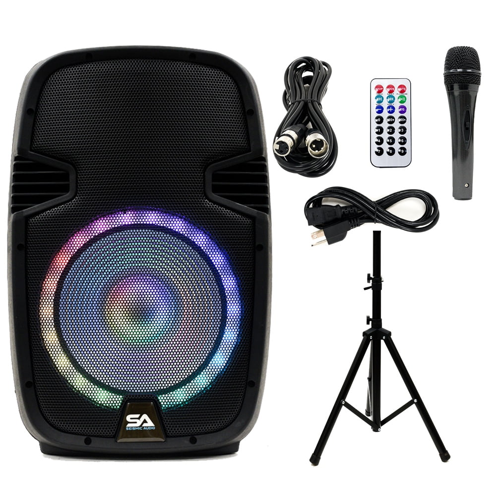 Seismic Audio - Active 15 Inch  Home Karaoke Bluetooth Party Speaker  System with Stand,  Lights, Microphone, Cable and Remote