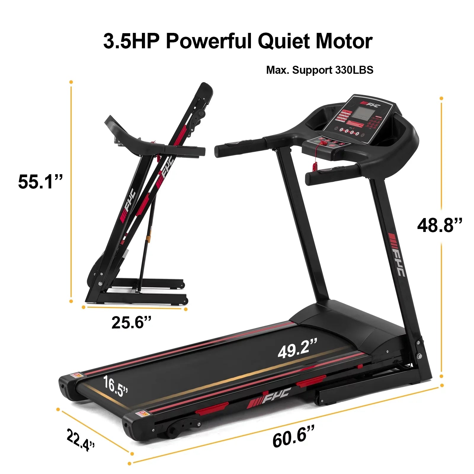 Anself  Folding Treadmill for Home - 330  Weight Capacity Running Machine with Incline/, 3.5HP 16KM/ Max Speed Foldable Electric Treadmill Easily Assembly, Home Gym Workout Exercise