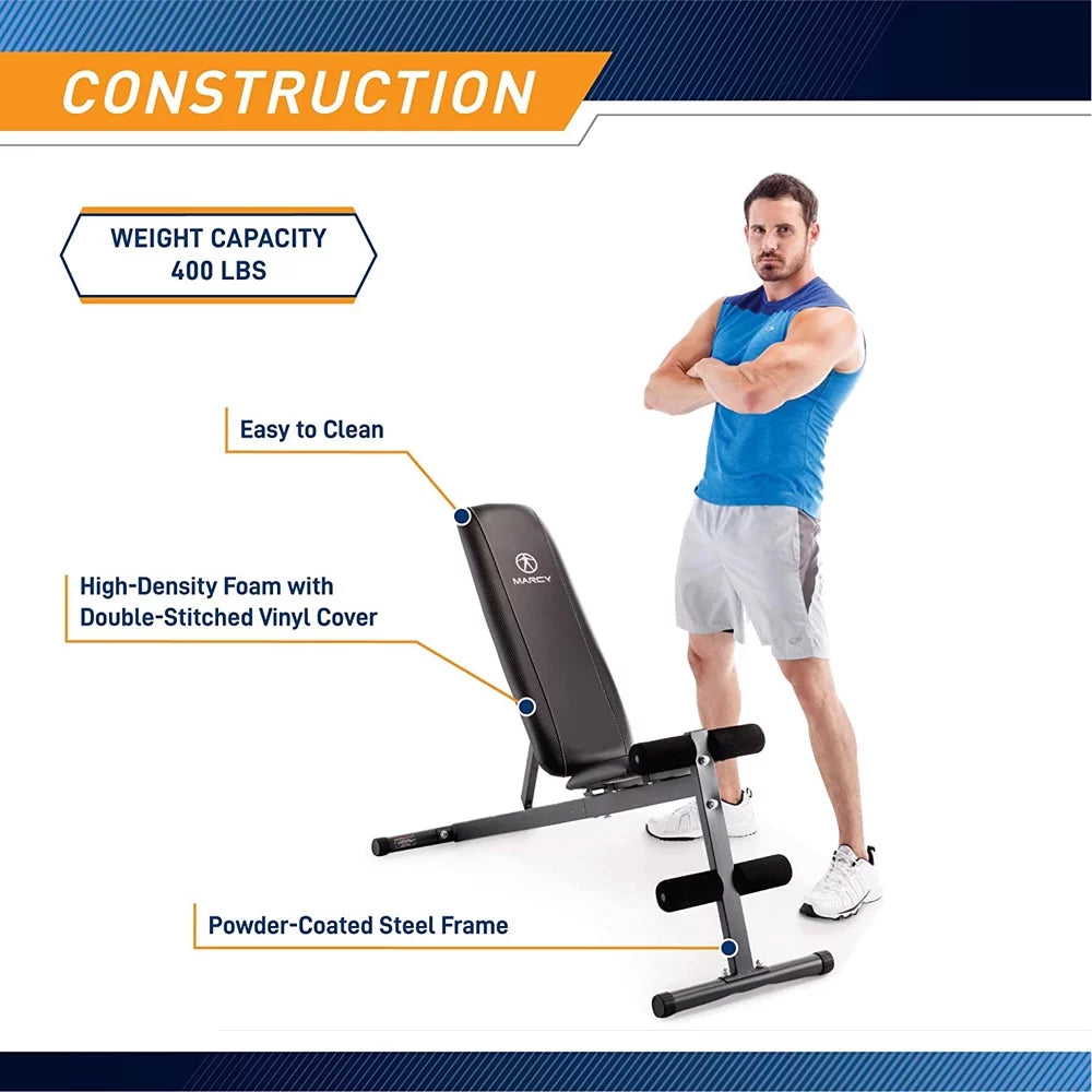 Marcy -261W Utility Bench for Upright, Incline, Decline, and Flat Exercise Bundle with Deco Essentials 27 Ounce Water Bottle and Workout Cooling Sport Towel