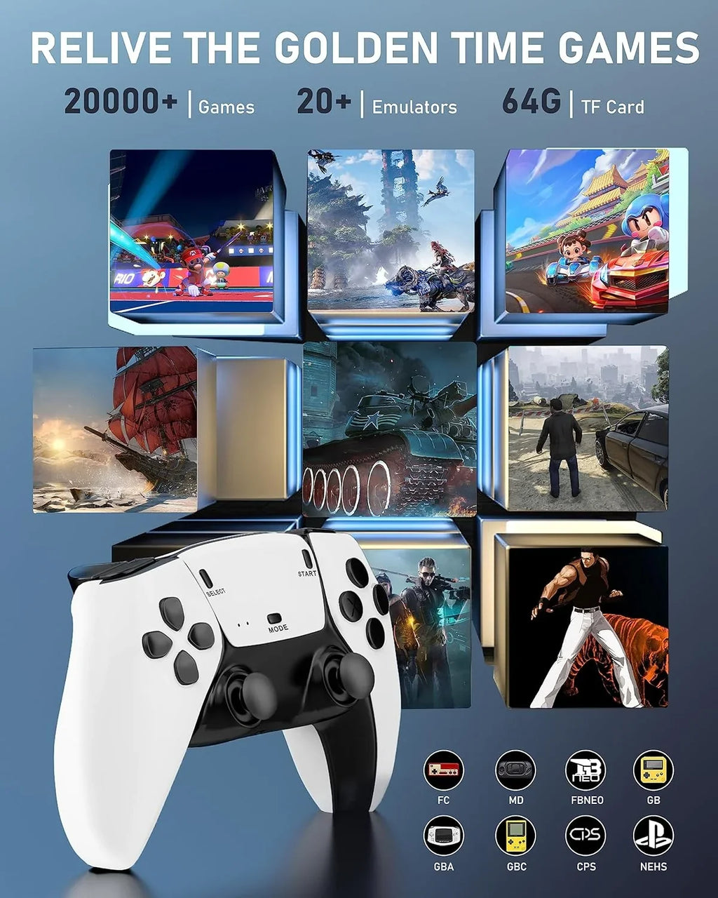 New dual joystick console controller,    4K  console  double play controller, more than 20,000 games, 4K  output and wireless controller relive classic games.