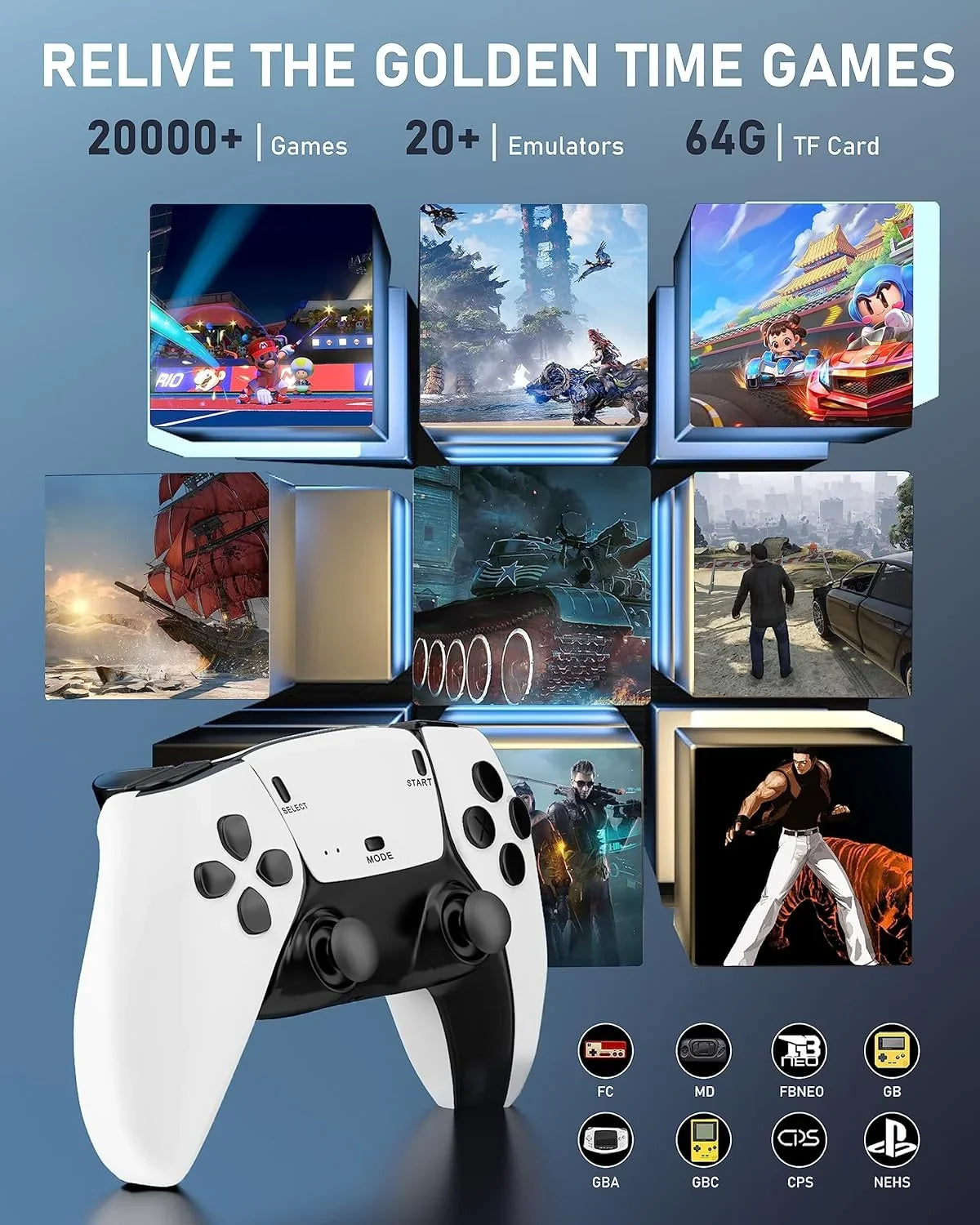 New dual joystick console controller,    4K  console  double play controller, more than 20,000 games, 4K  output and wireless controller relive classic games.