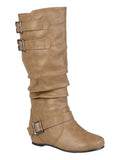 Womens Beige Buckle Accent Comfort Tiffany Round Toe Slip On Slouch Boot 9