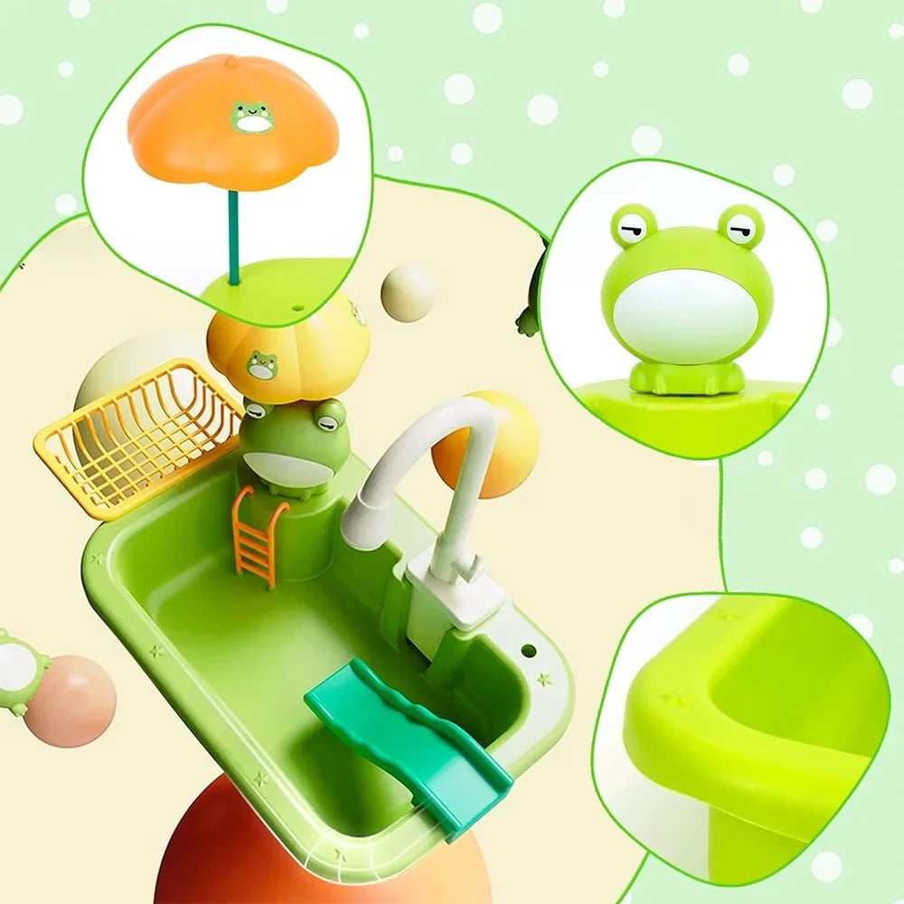 Fangsheng Play Sink with Running Water, Floating Pool Toys & Fishing Game, Kids Pretend Play-Dishwasher Kitchen Play Sink Toy for Boys Girls Toddlers 3-6