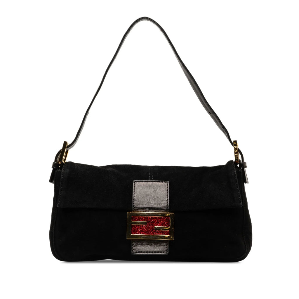 Pre-Owned Authenticated Fendi Baguette Suede Leather Black Shoulder Bag Unisex (Good)